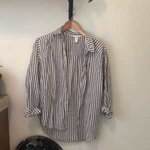 Grey and white striped button down